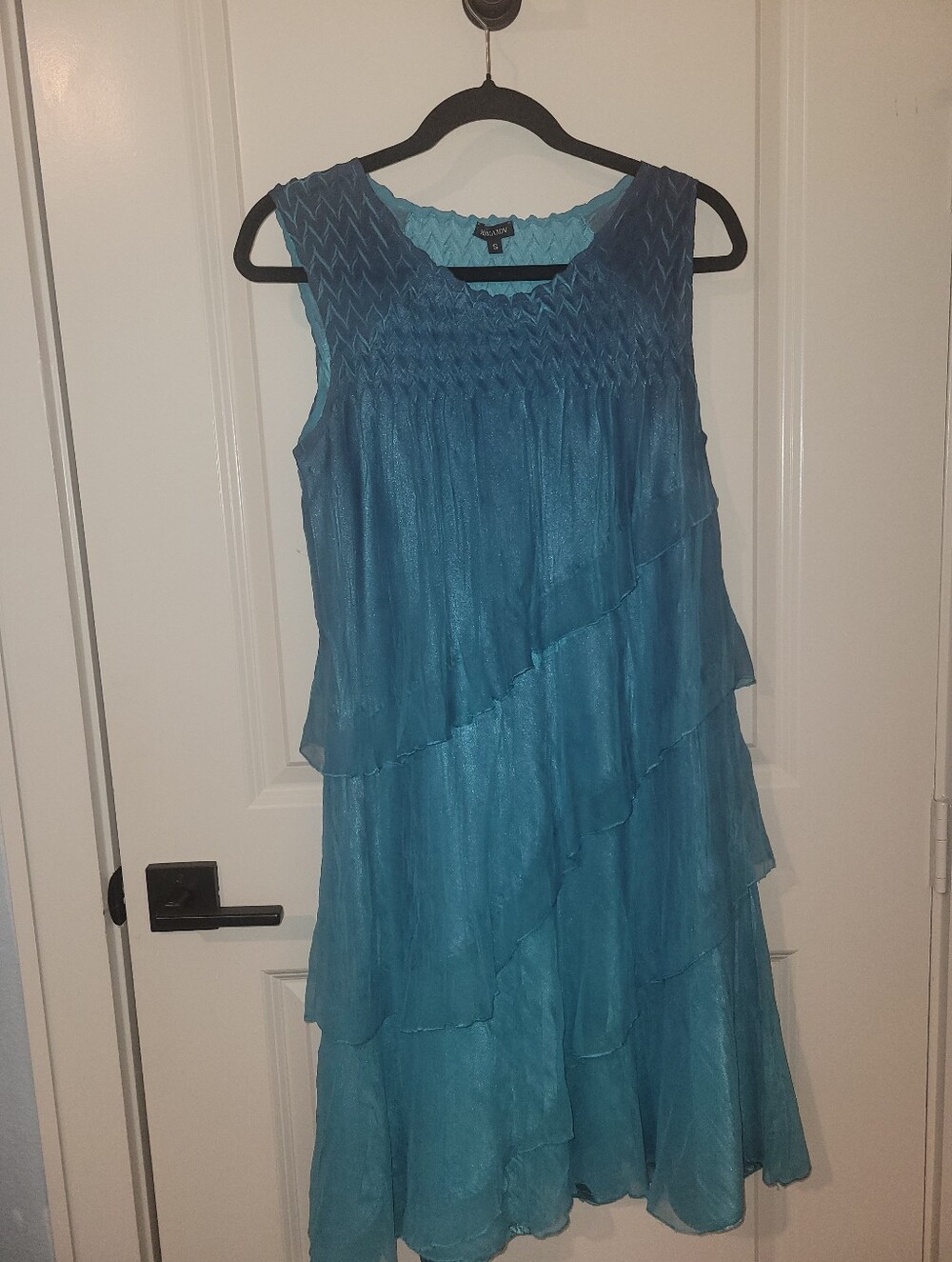 Komarov Shimmery Teal Ruffle Tiered Mini Dress
